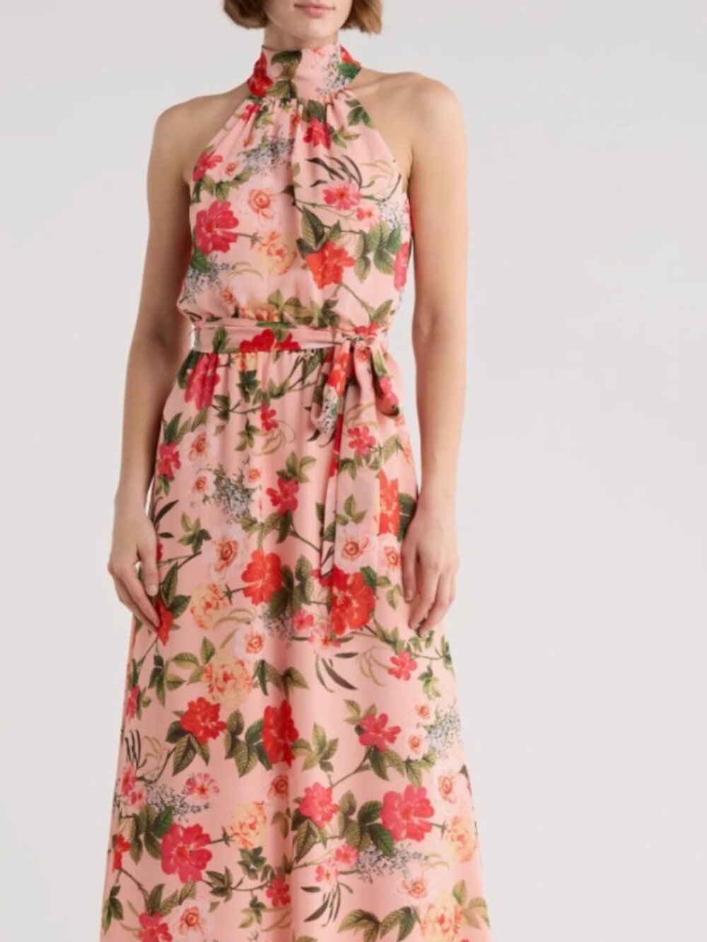 NWT Eliza J Pink Floral Halter Neck Sleeveless Maxi Dress. Size 12